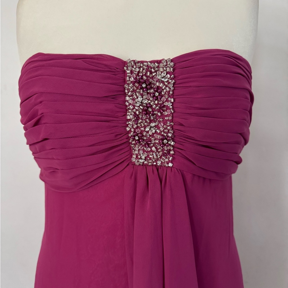 Jordan Strapless Fuchsia Chiffon Dress with Center Beading size plus